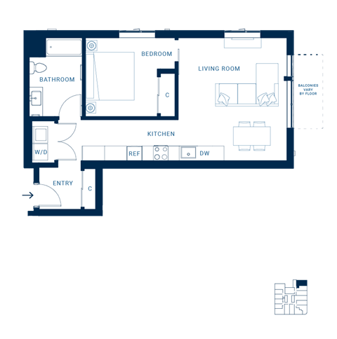Shoresmith Apartments 1x1 J Floor Plan